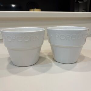 Crate&Barrel White Ceramic Popcorn Buckets Bowls 5” Tall
